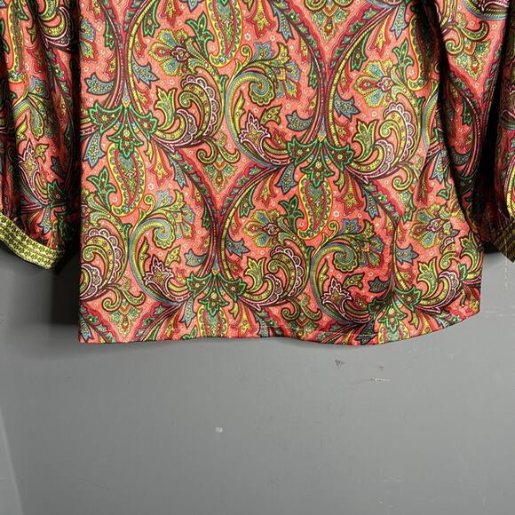 Loft Pink and Green Paisley Print Long Sleeve Silky Blouse Size Small - Picture 2 of 8